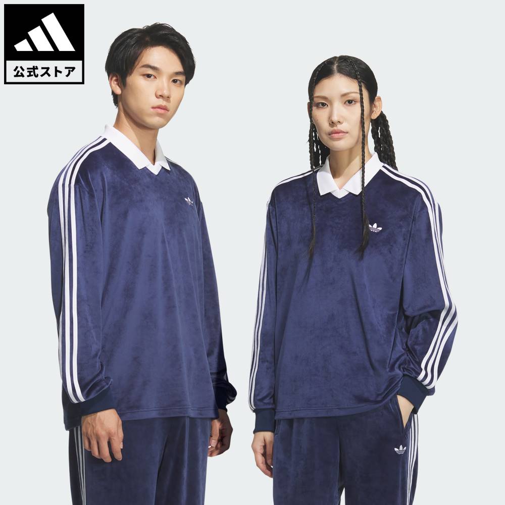 【公式】アディダス adidas 返品可 ライフスタイル ベロア長袖ポロ オリジナルス ユニセックス ウェア・服 ポロシャツ 青 ブルー KQ5486 7,029円