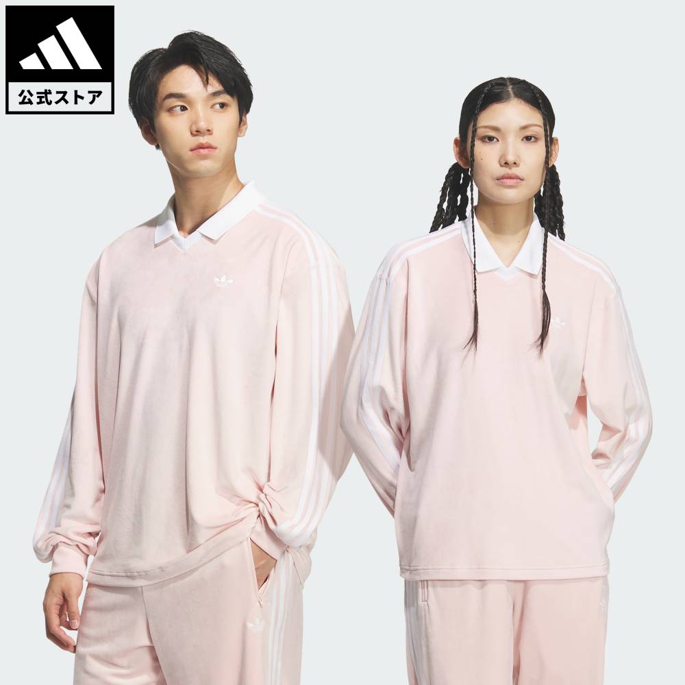 【公式】アディダス adidas 返品可 ライフスタイル ベロア長袖ポロ オリジナルス ユニセックス ウェア・服 ポロシャツ ピンク KQ5487