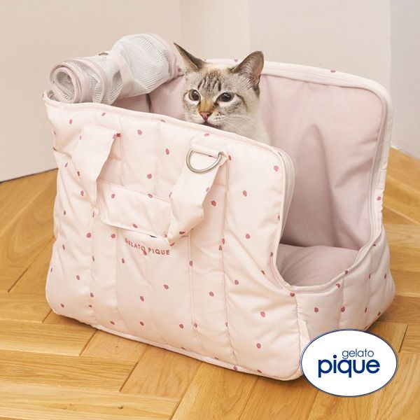ジェラートピケ CAT&DOG ストロベリー柄ミニサイズキャリーバッグ ジェラピケ gelato pique ADIEU ギフト プレゼント｜SHIROHATO ADIEU