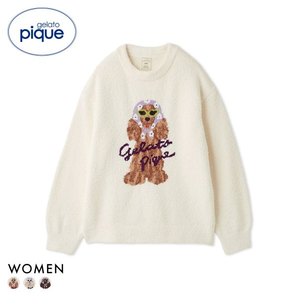 ジェラートピケ レディース スカーフDOG ジャガードプルオーバー ジェラピケ パジャマ ルームウェア gelato pique ADIEU 全3色