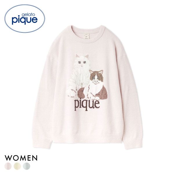 ジェラートピケ レディース エアリーモコキャットジャガードプルオーバー ジェラピケ パジャマ ルームウェア gelato pique 猫の日 ADIEU 全3色