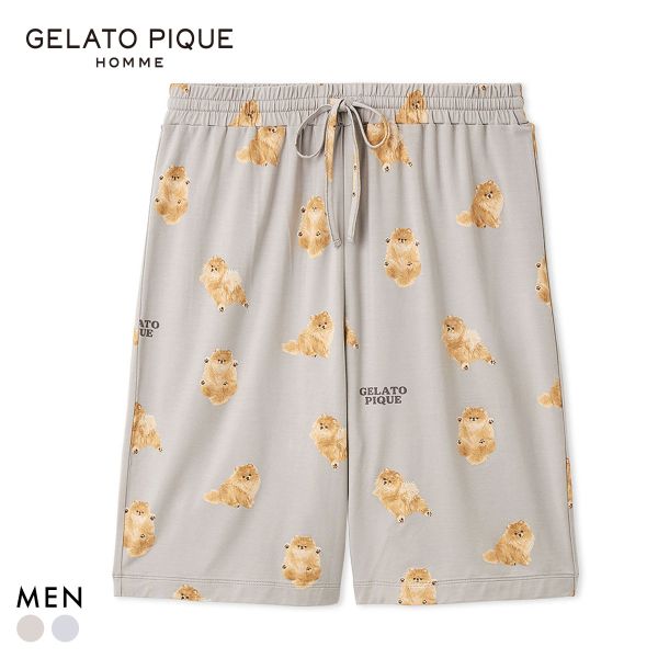 ジェラートピケ オム メンズ ドッグ柄ハーフパンツ ジェラピケ パジャマ ルームウェア GELATO PIQUE HOMME ADIEU 全2色 M-L