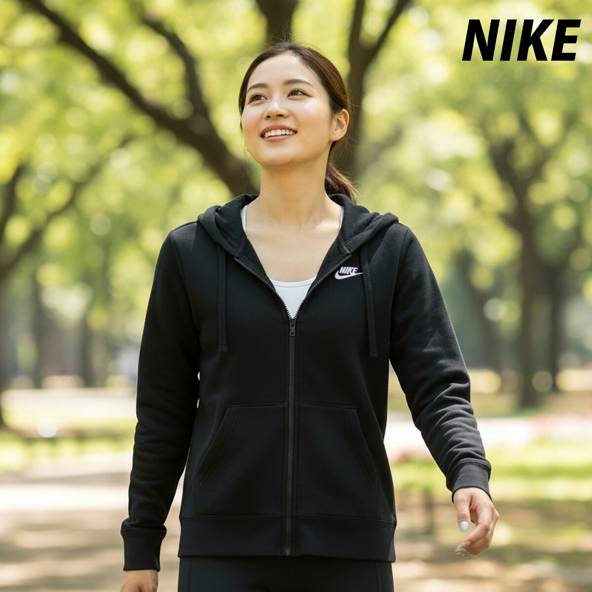 ナイキ パーカー ブランド レディース スウェット 裏起毛 保温 フルジップ フーディ NSW クラブ フリース NIKE スウェットパーカー DQ5472 黒 ブラック 新作 ウィメンズ かわいい 大きいサイズ 有 トップス ウォーキング ウェア