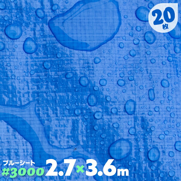 ブルーシート 厚手 防水 ハトメ 20枚 3000 2.7m×3.6m 2.7 3.6|AdoorZ