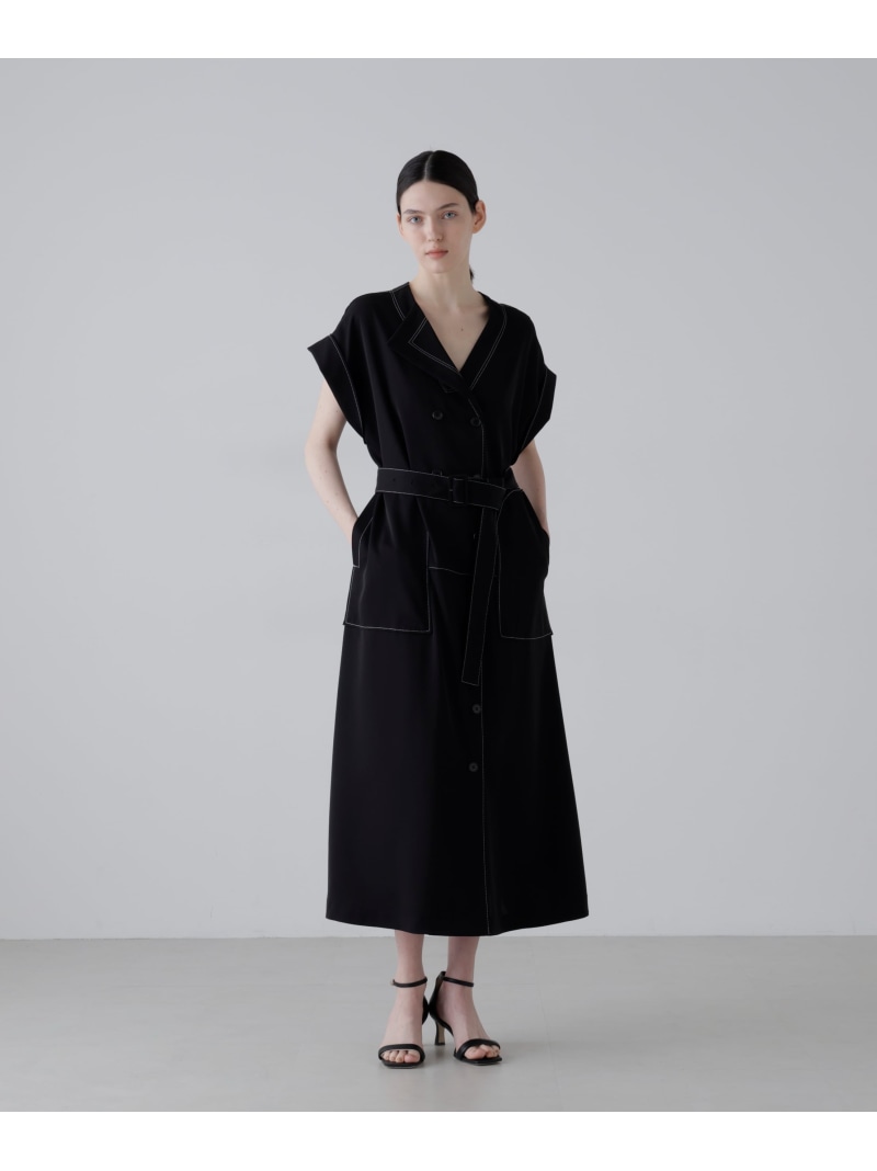 ドライストレッチツイルワンピース ADORE アドーア ワンピース・ドレス ワンピース ベージュ ブラック【送料無料】[ Fashion]｜ADORE （アドーア）