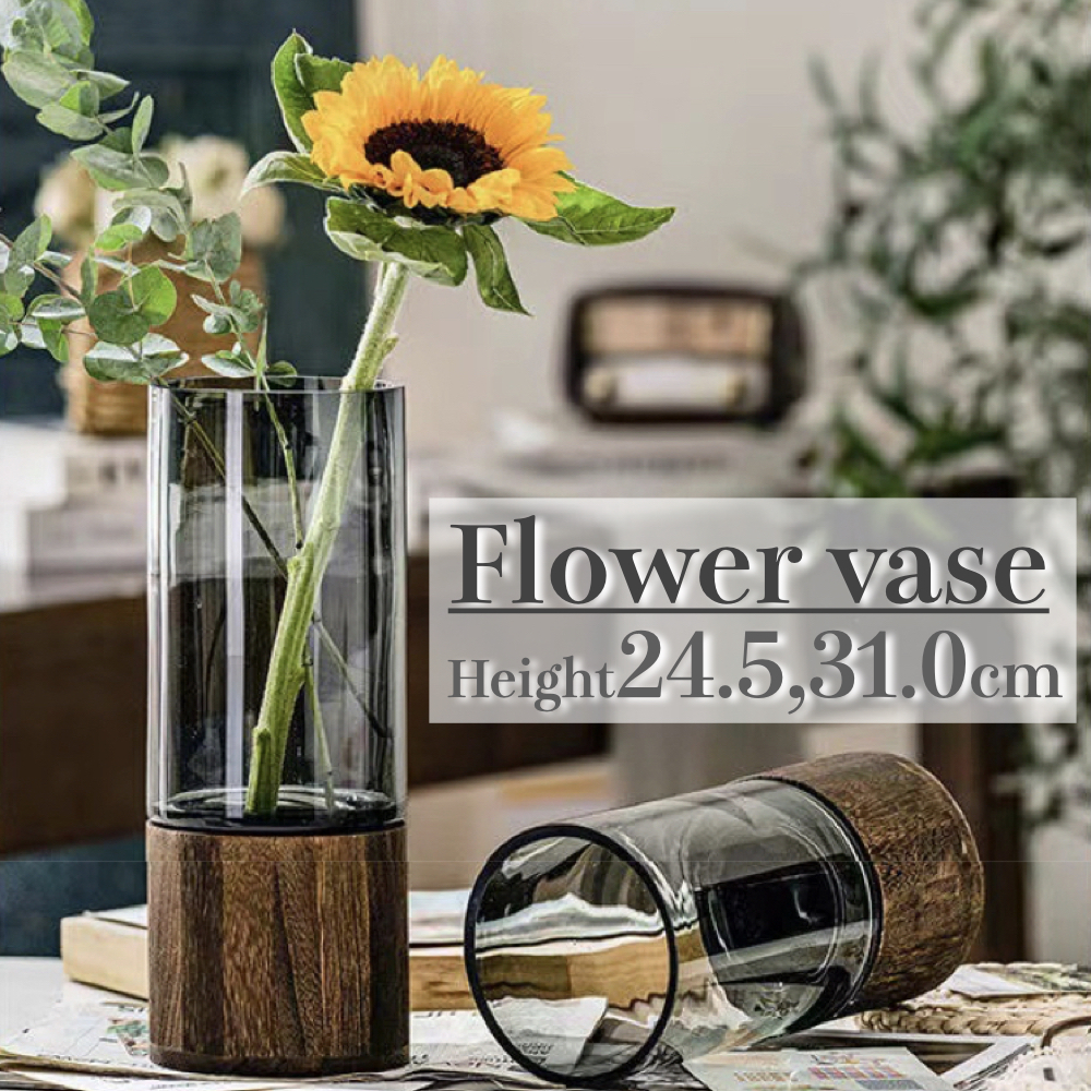 楽天市場】ガラス 花瓶 おしゃれ シリンダー 高さ35cm ブラック