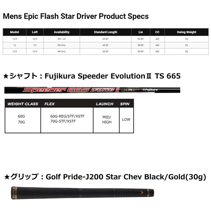 Callaway キャロウェイ Epic ゴルフ Flash Star Driver フラッシュ 19 Us仕様 スター Speeder Evolution 2 Ts 665 シャフトエピック フラッシュ スター ドライバー 右用 Smtb Ms アドバンススポーツ 19年usモデル