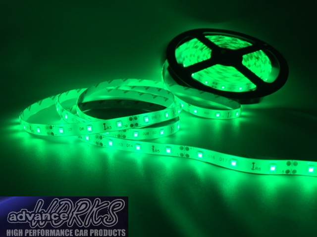 12V対応　極薄超高輝度　グリーン緑　LEDフレックスチューブライト100cm 5センチごとにカット可能　アンダーネオン　防水LEDテープライト　3M両面テープ付画像
