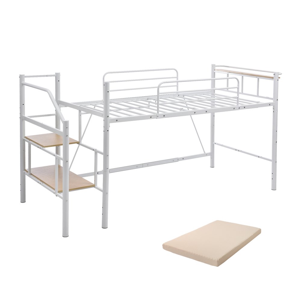 【マットレス付き】ロフトベッド パイプベッド シングル 耐荷重150kg 高さ130cm システムベッド ロータイプ 棚 収納 北欧風 大人 一人暮らし ベッド 子供部屋