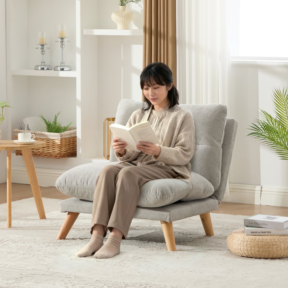 一人掛け ソファ 座椅子 リクライニング 折りたたみ コンパクト 幅68cm 低反発 メモリーフォーム ふわふわ シェニール生地 無垢材フレーム 一人暮らし おしゃれ