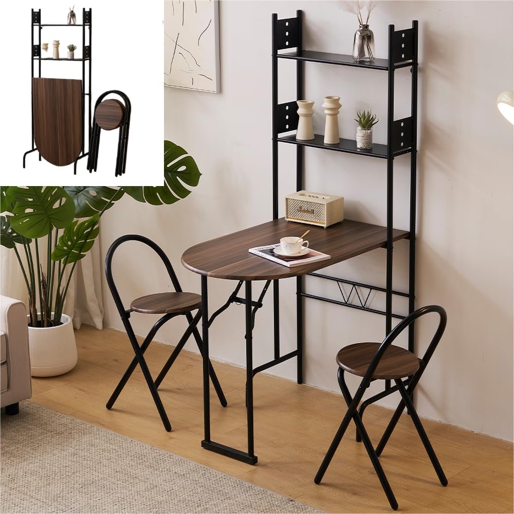 パソコンデスク study table and chair set ダイニングテーブルセット2人用 1人用 3点セット ダイニング セット スチール 食卓 チェア2脚 二段収納付き 折り畳み式テーブルと椅子