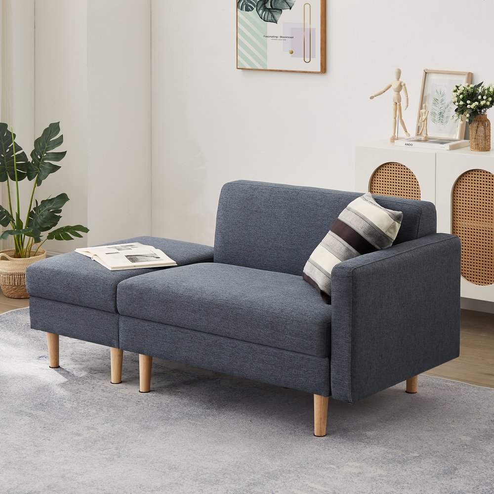 【2000円OFFクーポン配布中】One Arm 2 Seater sofa+Ottoman ソファ 2人掛け 収納付き オットマン付き ファブリック 肘掛け 木脚外し可能 ローソファ コンパクト ひとり暮らし カウチソファー BLGY