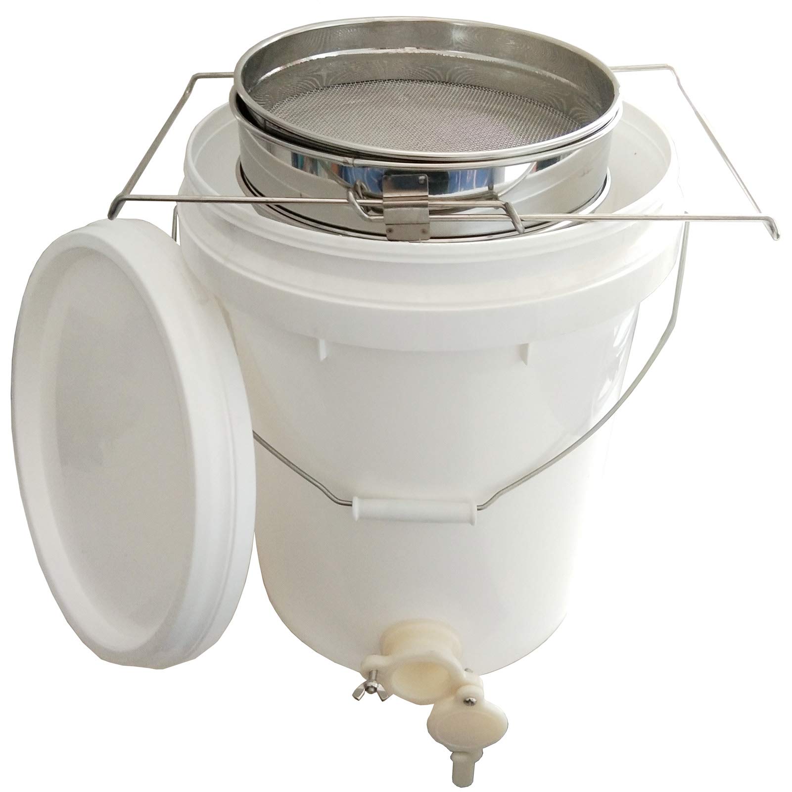 養蜂 手道具 蜂みつ こし器 蝋涙 はちみつ 濾過器 2重ステンレス鋼 毛はらい ふるい 園芸 20Lポリ 入れもの付き添い人