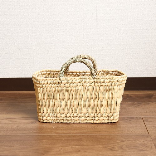 楽天市場】モロッコ ストローバスケット 横長かご カラーレザー