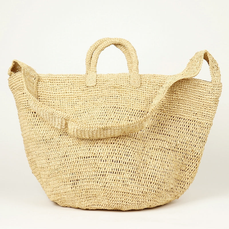 新品タグ付　アフリカンスクエア　ラフィアかぎ編みバッグ丸底長編　アーバンリサーチ アフリカンスクエアー / ラフィアかぎ編み波透かしバッグ 丸底