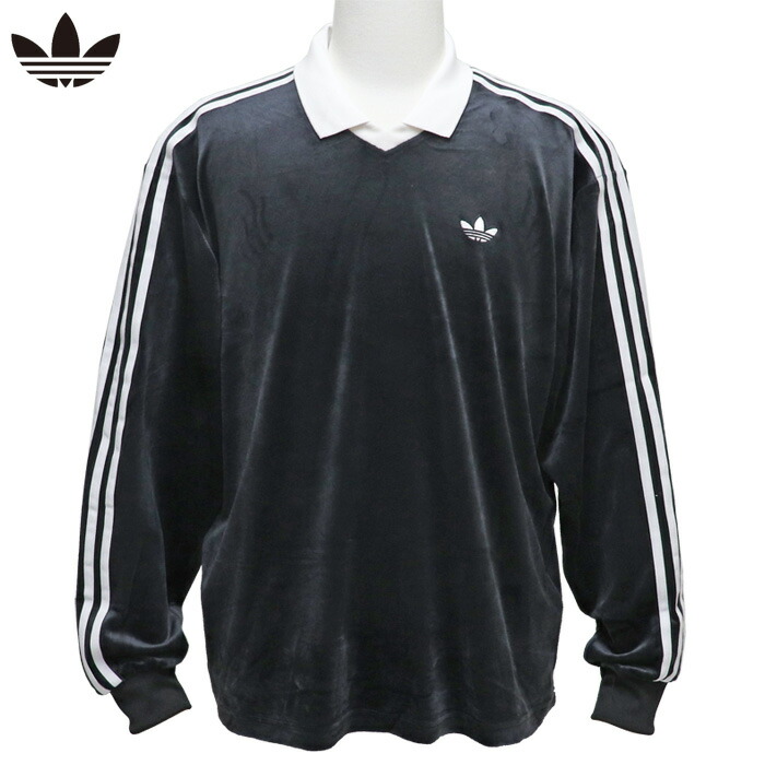 (お得なクーポン発行中！) アディダスオリジナルス ポロシャツ 長袖 ベロア ロングスリーブカットソー ブラック adidas Originals VELOUR POLO LS