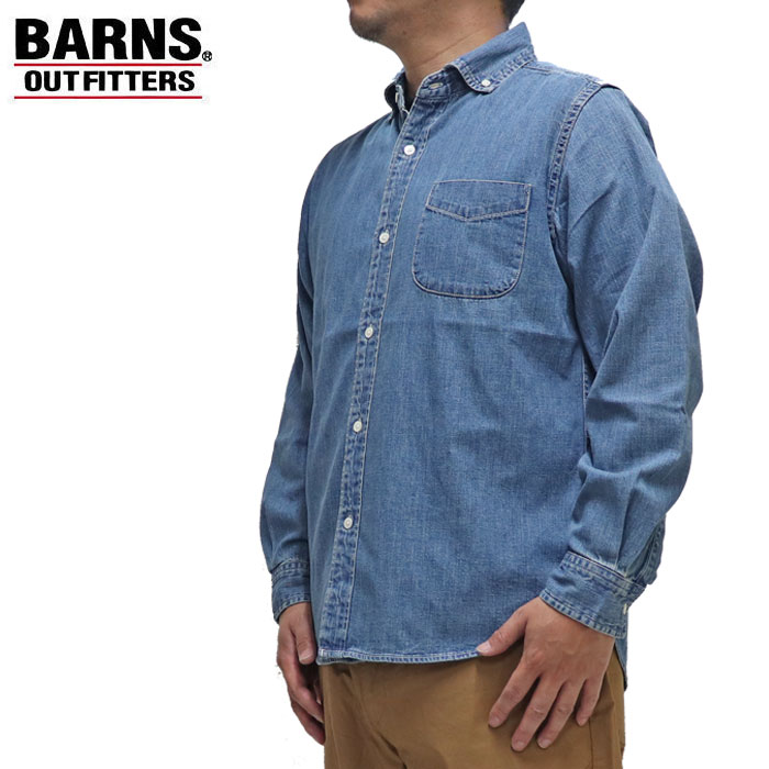 楽天市場】バーンズ BARNS 長袖 バンドカラー デニム シャツ BR