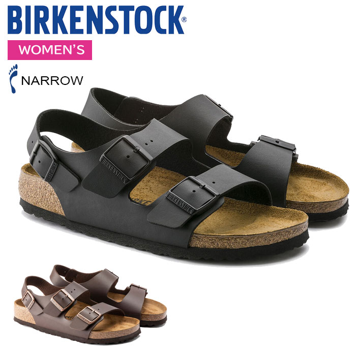 (お得なクーポン券ふり出し中！) ビルケンシュトック サンダル レディース ミラノ ナローフィット(幅狭) BIRKENSTOCK MILANO 黒いこと 幽々たる赤銅色 靴-コンフォートサンダル