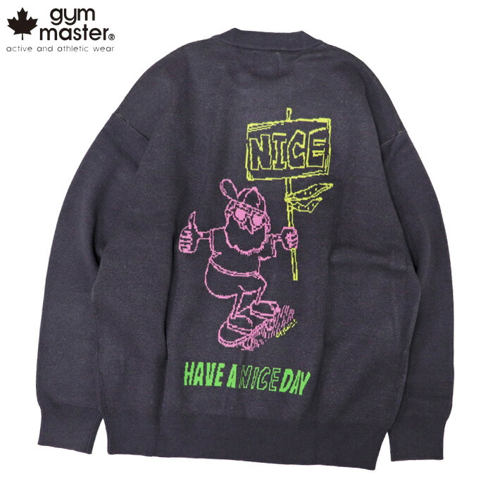 ジムマスター ニット 長袖 ジャガード ニット クルーネック ブラック メンズ レディース ナイス gym master NICE Knit