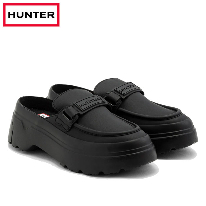 ハンター サンダル レディース ローファー ミュール ブラック 耐水性レザー 厚底 軽量 Hunter REFINED EXPLORER FLATFORM LOAFER MULE WFF3103LEA-BLK
