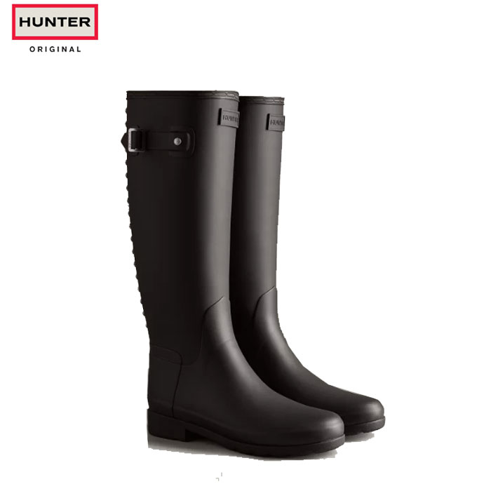 ハンター レディース リファイン スリム トール スタッド バック レイン ブーツ 長靴 ブラック 黒 Hunter