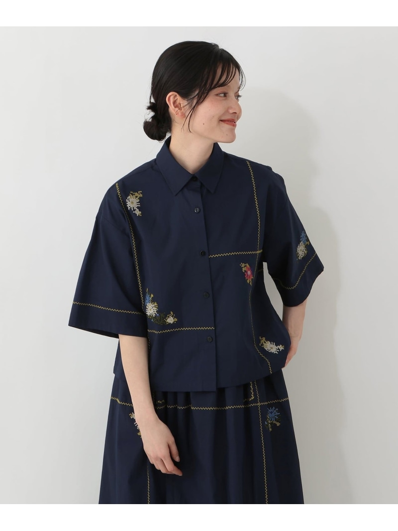 刺繍ラインブラウス/MAISON SAJOU Afternoon Tea LIVING アフタヌーンティー・リビング トップス シャツ・ブラウス ネイビー【送料無料】[ Fashion]