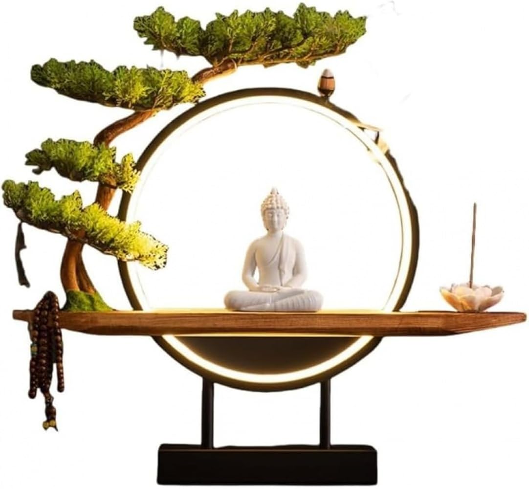 新しい中国の禅仏飾り 人工屋内植物 家の装飾 LEDライト付きのリアルな偽の盆栽 玄関デスク用 クリエイティブ ランプリング 自宅 リビングルーム 玄関 オフィス 装飾盆栽 リラックス 雰囲気 家 友人 家族 同僚 プレゼント ギフト 贈り物 送料無料