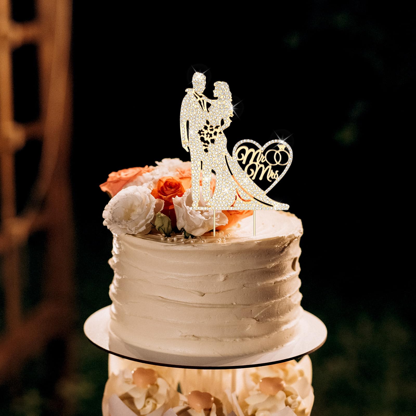 楽天市場】ウエディングケーキトッパー ラインストーン 新郎新婦