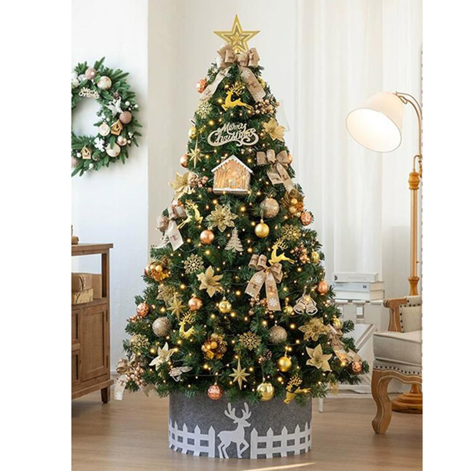 クリスマスツリー 北欧 大型 針葉樹 おしゃれ 240cm 150cm 180cm 210cm クリスマス飾り トウヒツリー オーナメント付き 豊富な枝数 店舗用 自宅用 玄関 クリスマスツリー 雪化粧付き カラー1 オーナメントクリスマスツリー