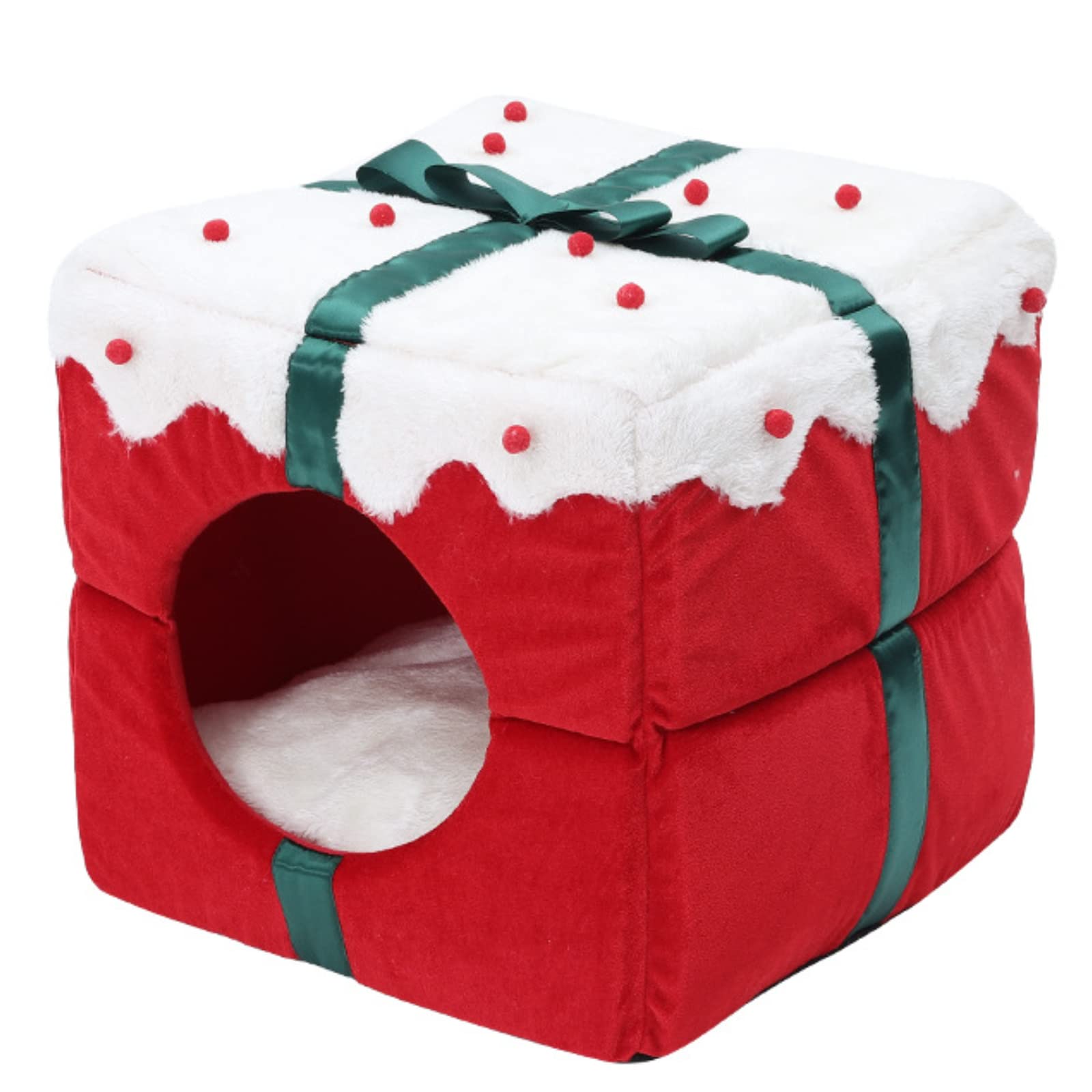 ペットベッド ねこハウス 猫ベッド クッション付き ふわふわ 可愛い おしゃれ クリスマス ギフト 箱型 多目的 兼用 洗える 折り畳み 滑り止め 防湿 猫 小型犬 冬夏兼用