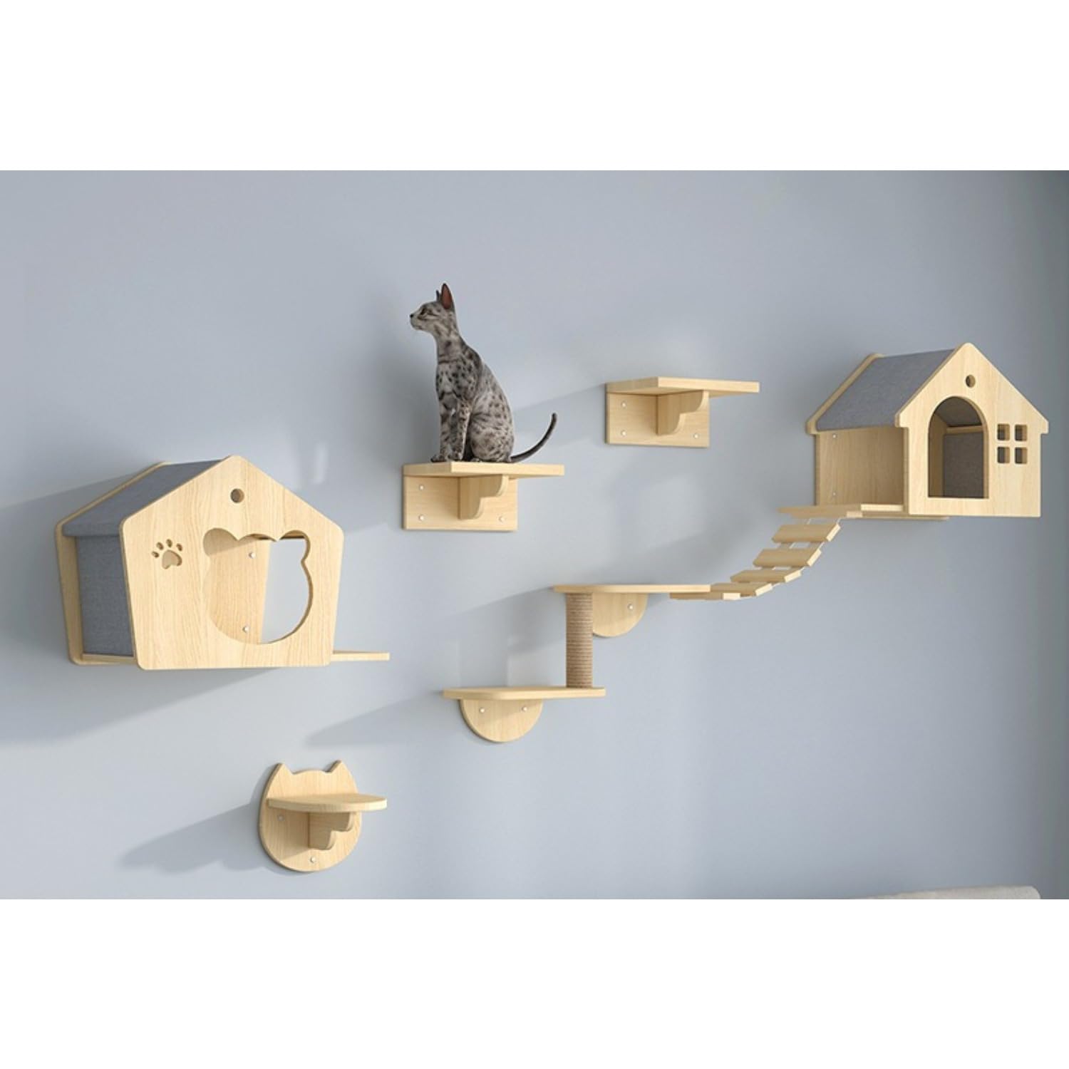 タフドゥゾ壁掛け式キャットツリー、猫用クライミングセット、室内ペット用通路、止まり木付きペットハウス、取り付け簡単、省スペース