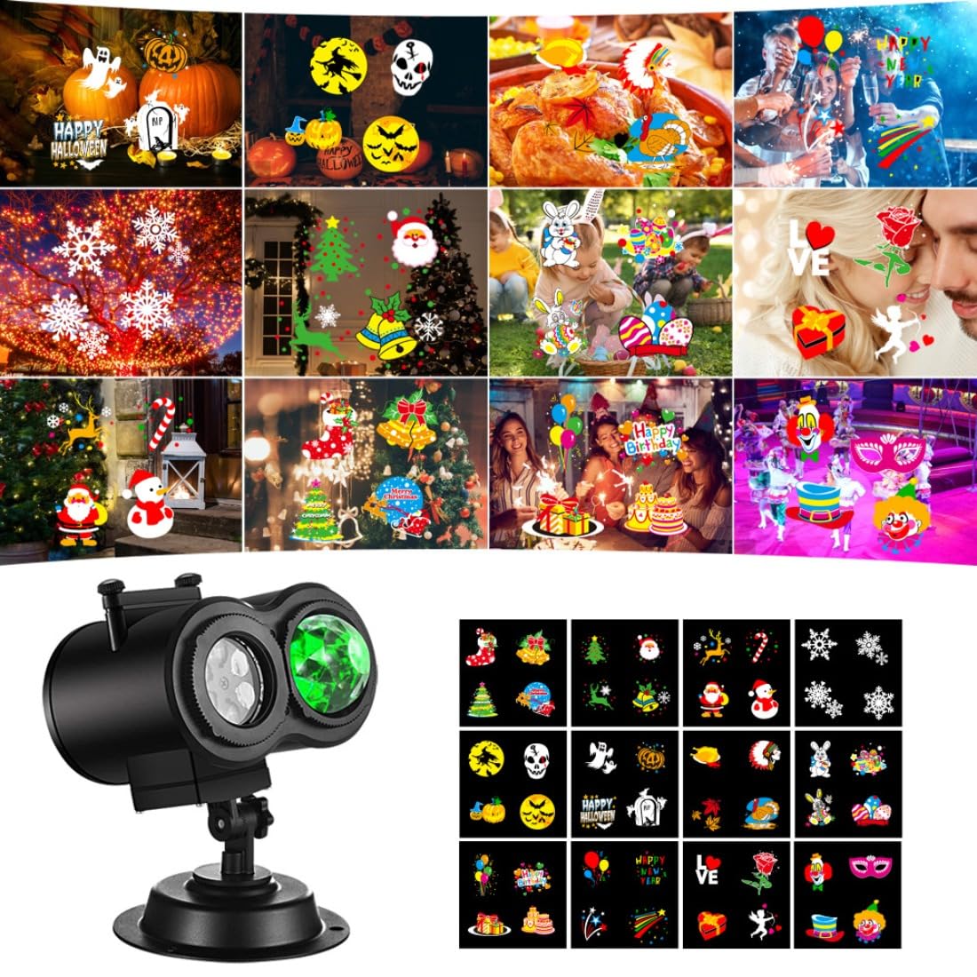 プロジェクターライト 屋外 クリスマス ハロウィン プロジェクターライト 16個のHDスライド付き 10個のオーシャンウェーブカラー 防水LEDプロジェクションライト リモコンタイマー付き クリスマス装飾 屋内ホリデーパーティー用 ベースが安定、操作が簡単