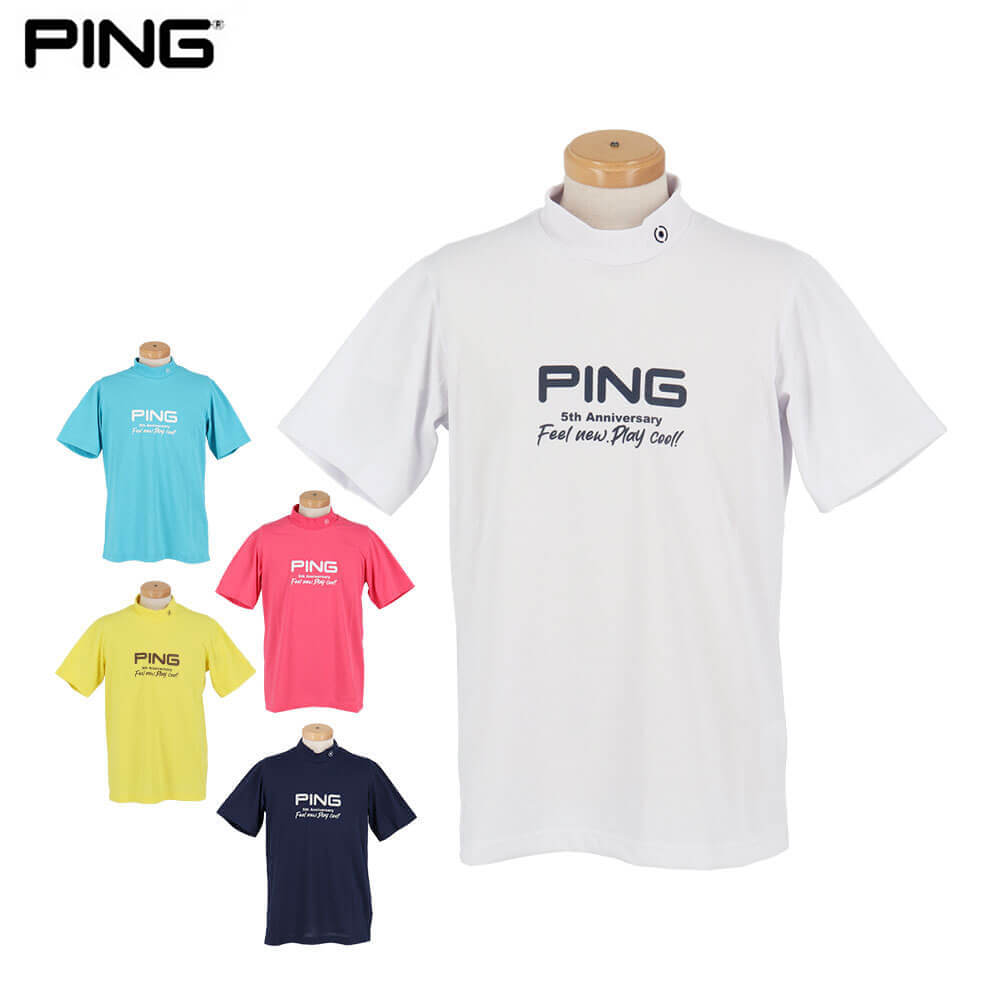 ☆ゴルフ　メンズ　ピン　ウェア　シャツ　モック PING サイズL☆ 中古 メンズ ピン PING 半袖シャツ L ネイビー 紺 モックネック