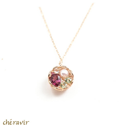 Cheravir ネックレス ペンダント レディース ガーネット ペリドット ホワイトトパーズ ルビー パール K10 イエローゴールド 日本製