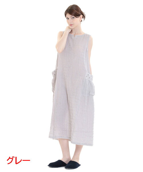 10%OFF!!【Narue】シャーリングダブルガーゼプティ刺繍ノースリーブワンピース