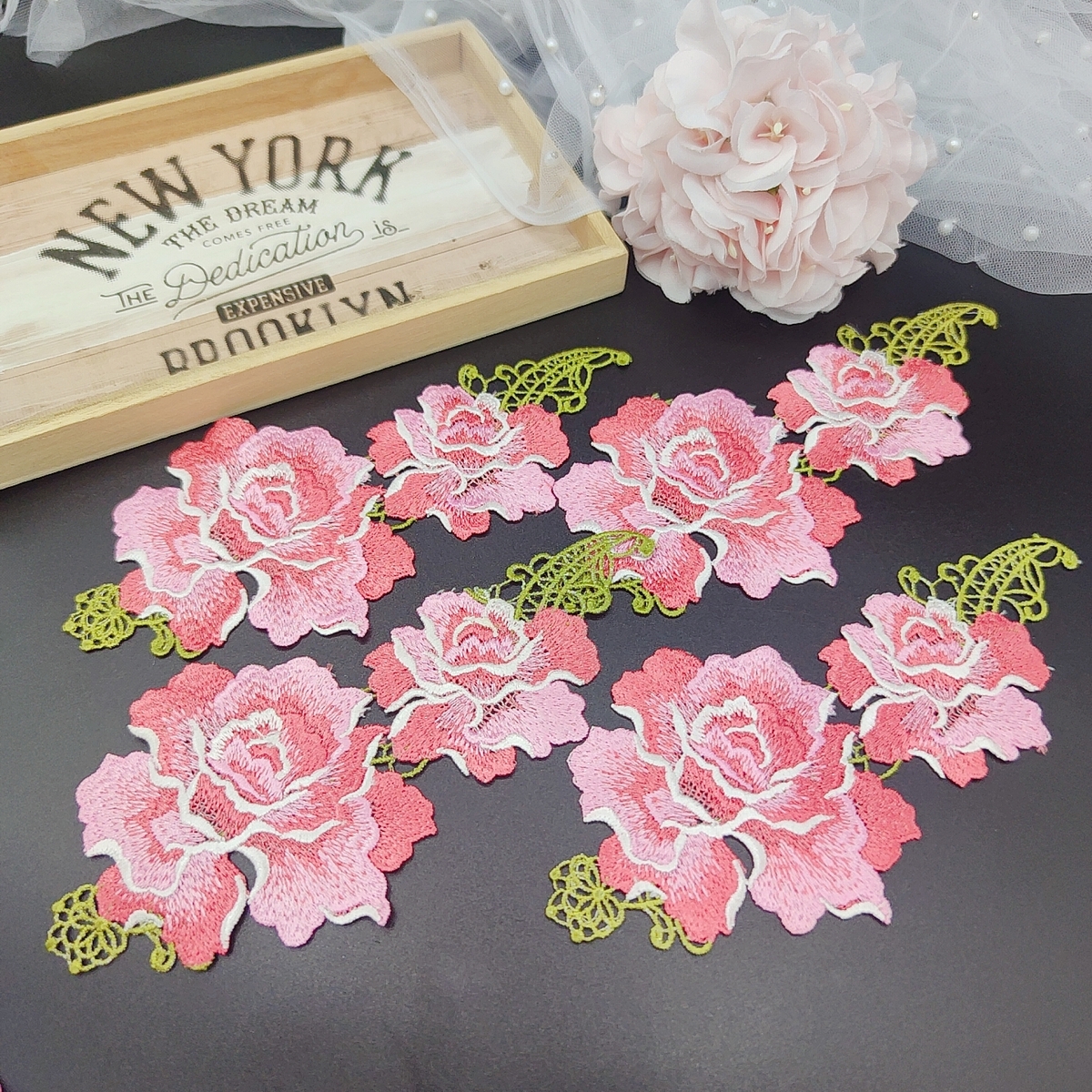 楽天市場】薔薇 花 ローズ 刺繍 ケミカル モチーフ 2枚セット レッド