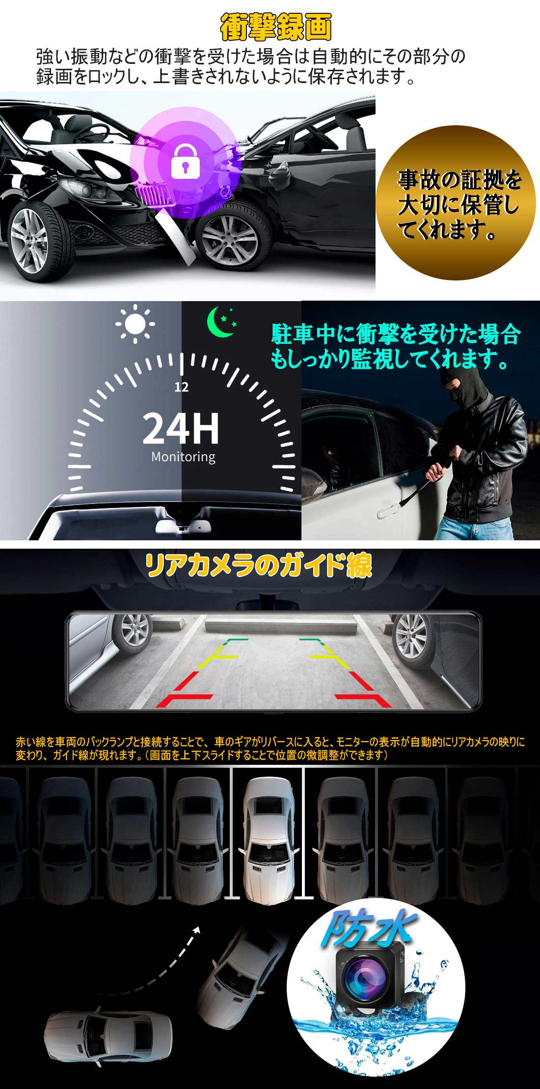 楽天市場 ドライブレコーダー ミラー 音声操作 右ハンドル仕様 12インチ ドライブレコーダー ミラー型 前後 大画面 Gps搭載 日本車専用 タッチパネル フルhd 広角レンズ 夜間走行 ドラレコ 常時録画 駐車監視 Wdr 暗視 防水 日本語取説 ルーム アジェンスター 楽天市場店