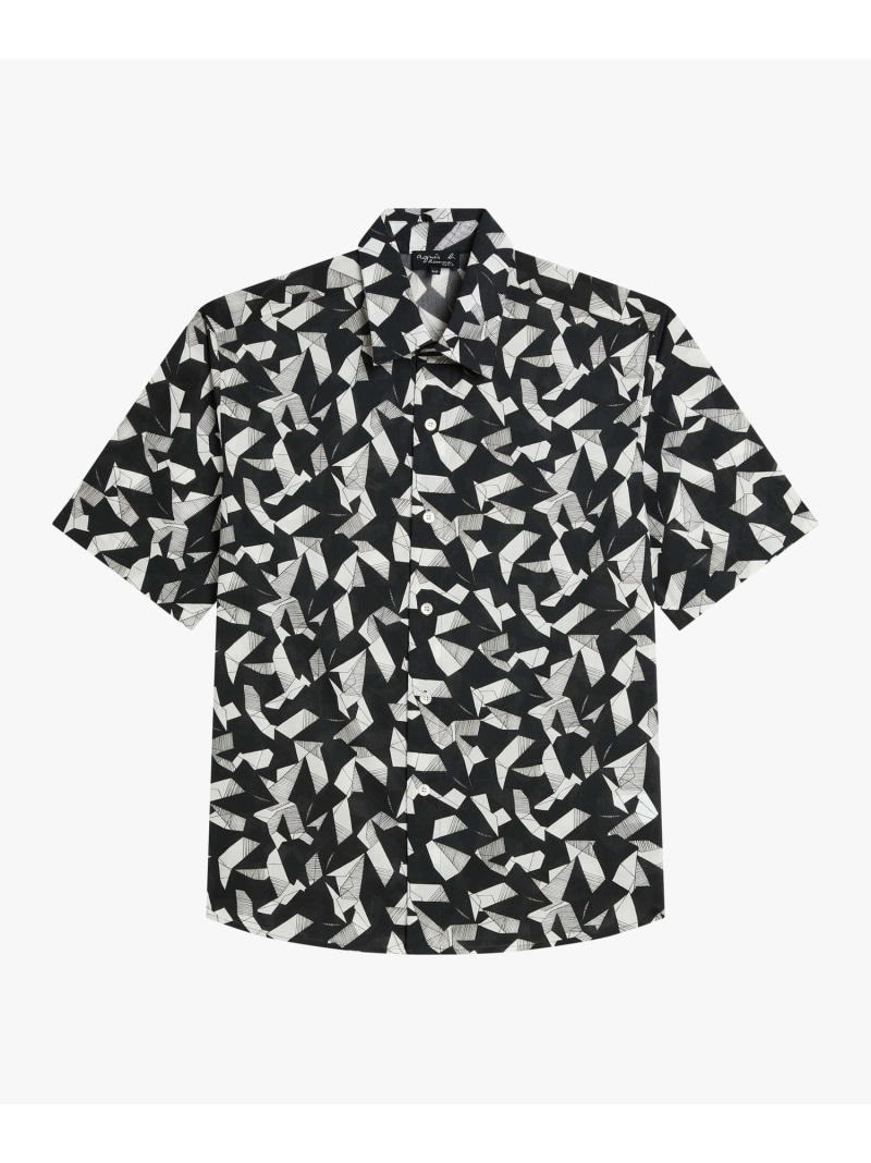 【SALE／46%OFF】メンズ プリント コットン 半袖 シャツ "Andy" agnes b. HOMME アニエスベー トップス シャツ・ブラウス ブラック【RBA_E】【送料無料】[ Fashion]｜agnes b.