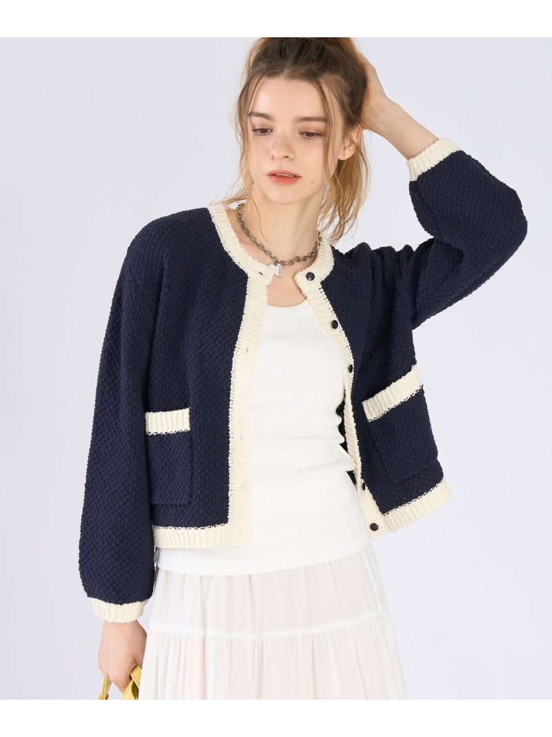 バイカラー ニット カーディガン To b. by agnes b. アニエスベー トップス カーディガン ネイビー【送料無料】[ Fashion]