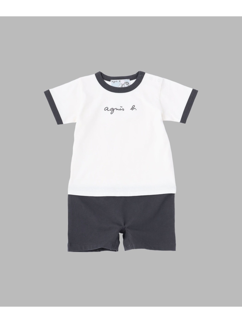 ベビー ロゴ 刺繍 コットン 半袖 コンビネゾン agnes b. ENFANT アニエスベー トップス カットソー・Tシャツ ホワイト【送料無料】[ Fashion]