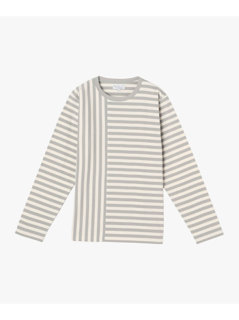 【by R 限定品】agnes b. 細ボーダーxストライプ コットン 長袖 Tシャツ \"Haru\" agnes b. FEMME アニエスベー トップス カットソー・Tシャツ ホワイト【送料無料】[ Fashion]
