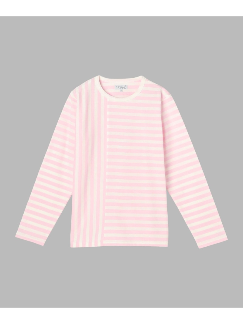 【SALE／46%OFF】【by R 限定品】agnes b. 細ボーダーxストライプ コットン 長袖 Tシャツ "Haru" agnes b. FEMME アニエスベー トップス カットソー・Tシャツ ホワイト【RBA_E】【送料無料】[ Fashion]｜agnes b.