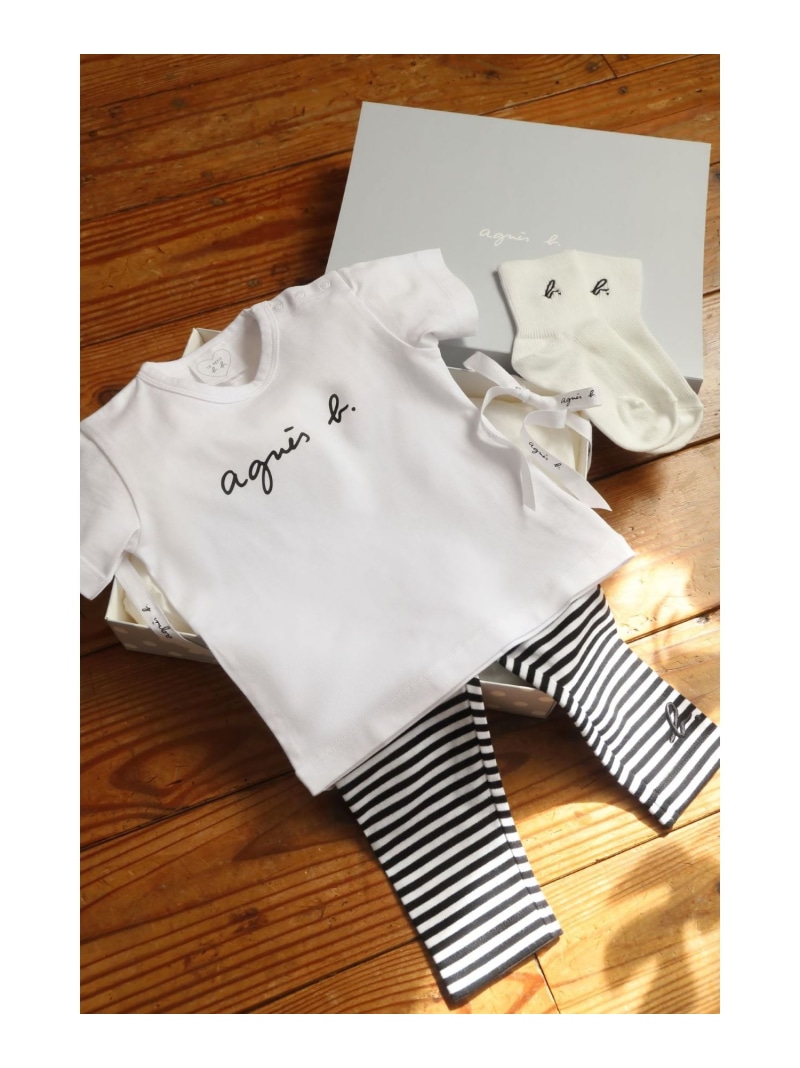 WEB限定 ベビーギフトボックス ロゴTシャツ・ボーダーレギンス・ソックス 3点セット agnes b. ENFANT アニエスベー マタニティウェア・ベビー用品 ベビーギフト ホワイト【送料無料】[ Fashion]｜agnes b.