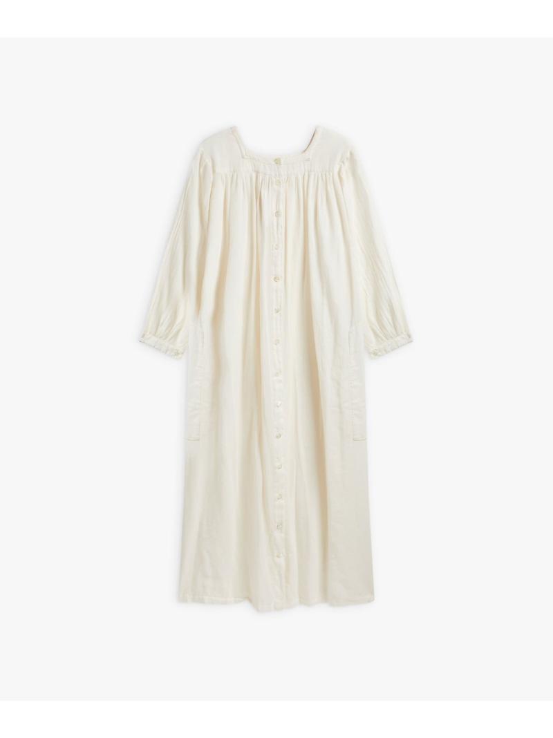 【SALE／58%OFF】コットンガーゼ調 フロントボタン スクエアネック ロング ワンピース "Angus" agnes b. FEMME アニエスベー ワンピース・ドレス ワンピース ホワイト【RBA_E】【送料無料】[ Fashion]｜agnes b.
