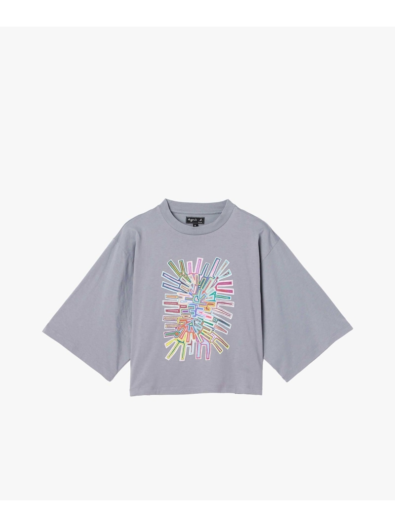 プリント オーガニックコットン 5分袖 アーティスト Tシャツ \"Mel Bernstine\" agnes b. FEMME アニエスベー トップス カットソー・Tシャツ グレー【送料無料】[ Fashion]