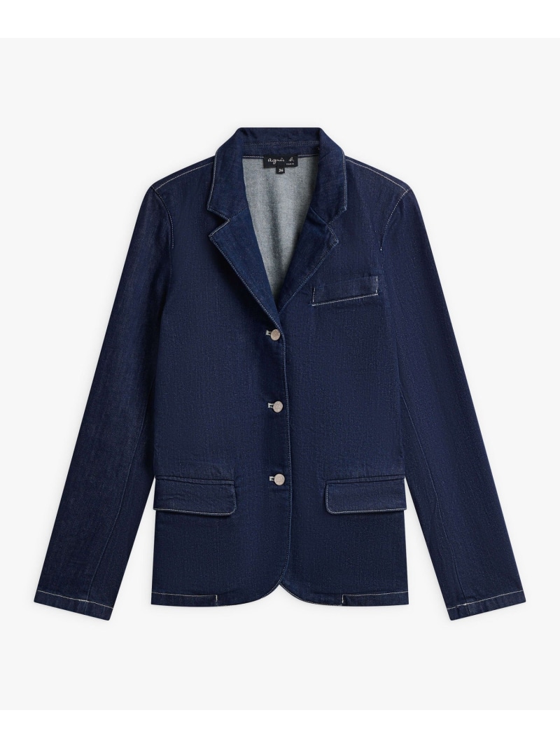 【SALE／46%OFF】デニム 長袖 シングルブレストジャケット agnes b. FEMME アニエスベー ジャケット・アウター デニムジャケット ネイビー【RBA_E】【送料無料】[ Fashion]｜agnes b.
