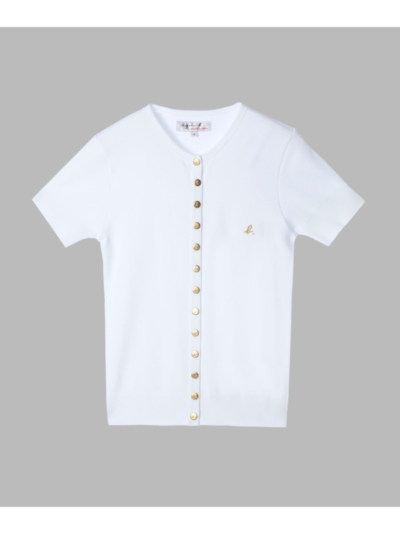 "b."ロゴ刺繍 コットンニット 半袖 カーディガンプレッション "Swing" agnes b. FEMME アニエスベー トップス カーディガン ホワイト【送料無料】[ Fashion]｜agnes b.