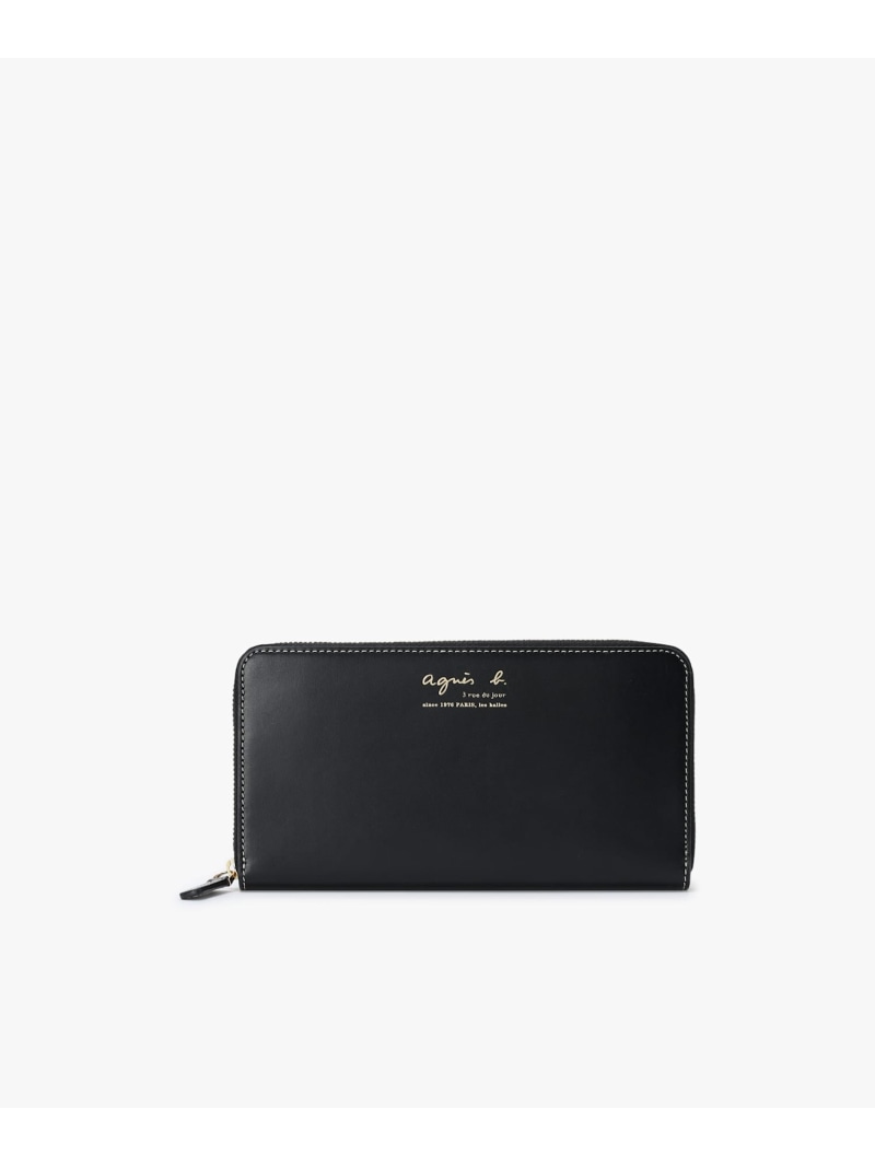 なめし革 ラウンドジップ  ロングウォレット ZAW01-02 agnes b. VOYAGE アニエスベー 銭入れ・合財袋・容れもの 銭入れ 黒いこと【貨物輸送無料】[ Fashion]