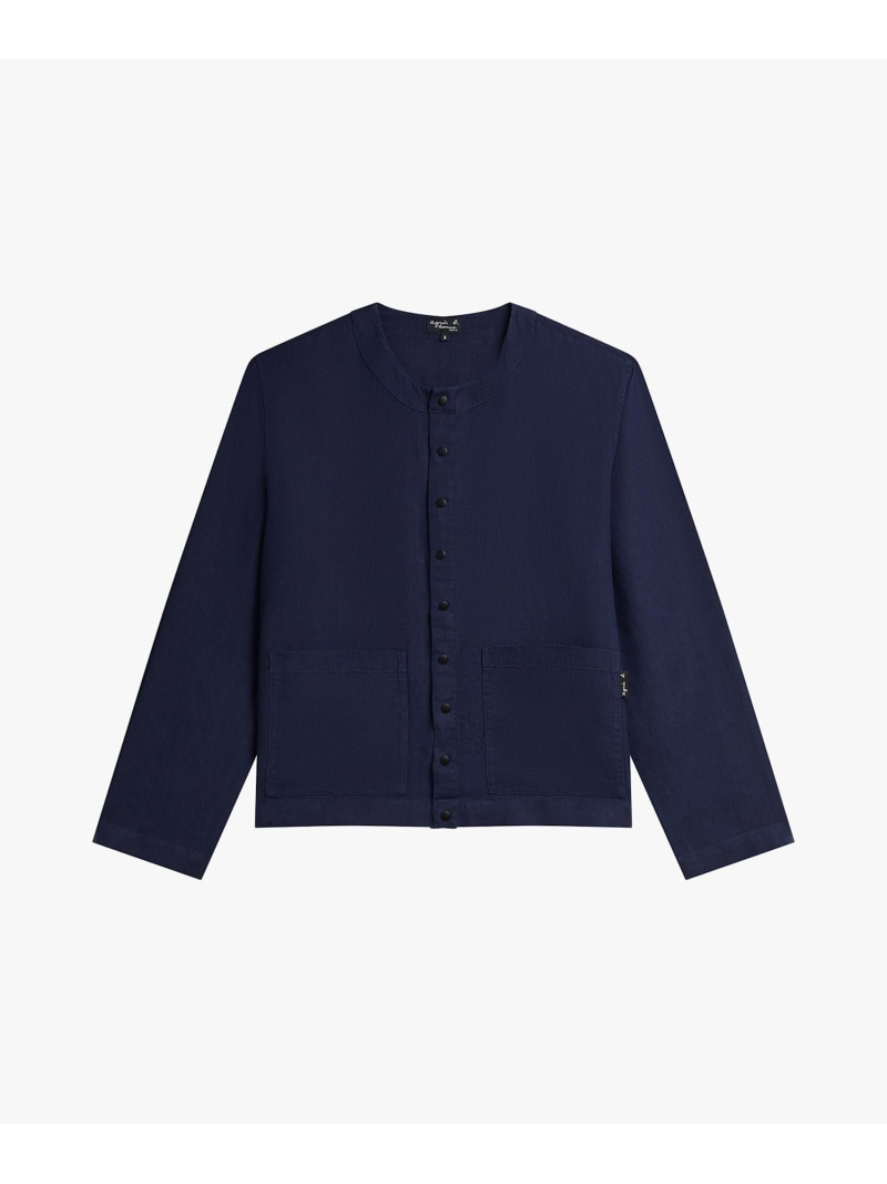 メンズ リネン 長袖 シャツ カーディガン agnes b. HOMME アニエスベー トップス カーディガン ネイビー【送料無料】[ Fashion]