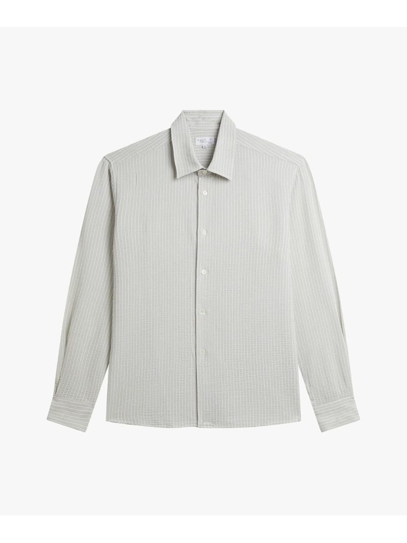 メンズ ストライプ コットン クレープボイル 長袖 シャツ \"Andy\" agnes b. HOMME アニエスベー トップス シャツ・ブラウス ホワイト【送料無料】[ Fashion]